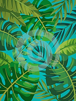 Tropical vector green leaves seamless pattern. Exotic wallpaper. Summer design.