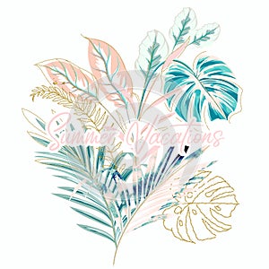 Tropical vector illustration with palm leaves, summer vacations