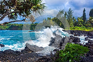 Waves on Rocks Maui Beach