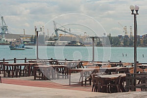 Tropical view of sea and harbor at Laem Chabang Port.