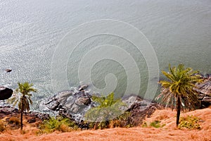 Tropical view to the ocean, beautiful hilly coastline in Gokarna, Karnataka, India photo