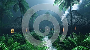 Tropical Village at Night