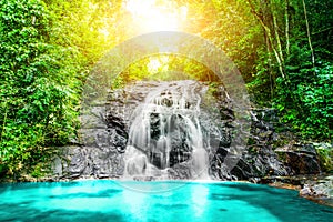 Tropical waterfall in the forest,Ton Chong Fa in khao lak Phang photo