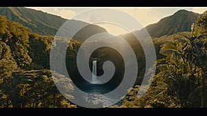 Tropical Waterfall Sunset