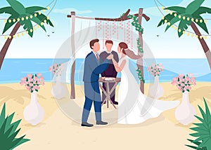 Tropical wedding ceremony flat color vector illustration