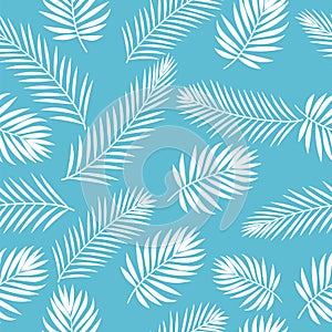 Tropical white palm tree leaves seamless pattern. Cute floral