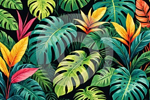 Tropical wilderness showcased through a kaleidoscope of vibrant leaves. photo