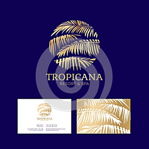 Tropicana logo. Resort and Spa emblem. Tropical cosmetics. Identity. Business card. photo