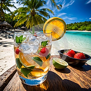 Tropics on the beach ocktail stands against the ocean