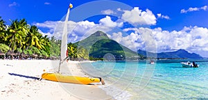 tropics destination . tropical beach scenery. Mauritius island Flic en Flac beach