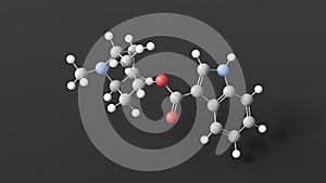 tropisetron molecular structure, antiemetic agent, ball and stick 3d model, structural chemical formula with colored atoms photo