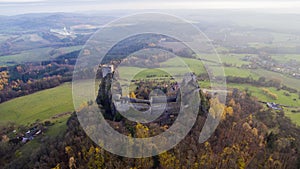 Trosky - aerial drone view of ruin of castle