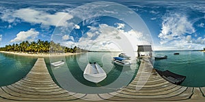 Trou Aux Biches Mauritius sunset 360 panorama on the dock with boats and no people