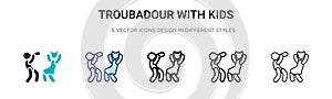 Troubadour with kids icon in filled, thin line, outline and stroke style. Vector illustration of two colored and black troubadour photo