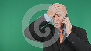 Troubled Businessman Gesticulate Nervous and Talk to Mobile Phone