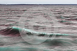 Troubled sea with waves. Beautiful landscape evening sea horizon and sky. The natural composition of nature