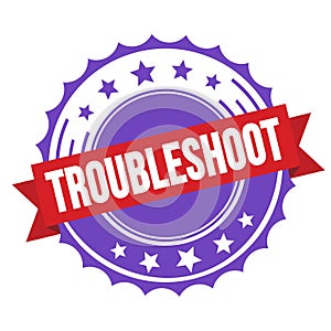 TROUBLESHOOT text on red violet ribbon stamp
