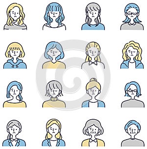 Troublesome face female set simple illustration