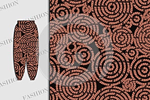 Trousers. Fabric design with abstract circles. Seamless pattern. Use for textiles, fabrics, paper, wallpaper, covers, tiles,