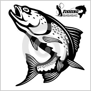 Trout fish - logo illustration. Fishing emblem