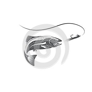 Trout fish and lure vector design