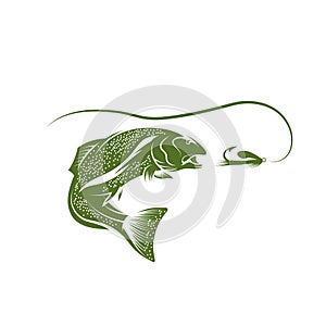 Trout fish and lure vector design