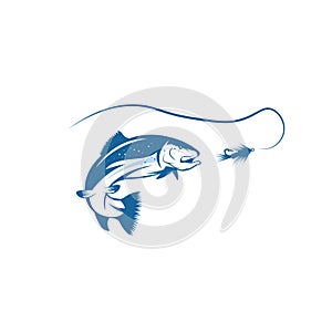 Trout fish and lure vector design