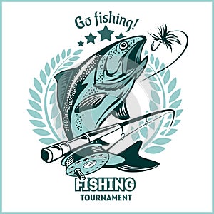 Trout fishing - logo illustration. Fishing emblem