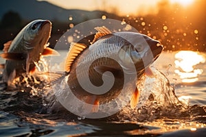 Trout gracefully gliding through the clear, cold waters of the river close up. AI Generated