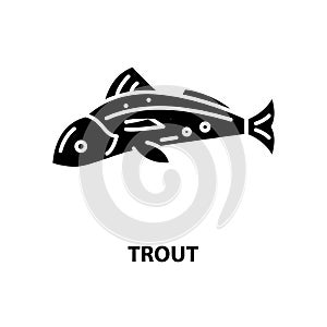 trout icon, black vector sign with editable strokes, concept illustration