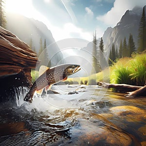 Trout jumping out of the water