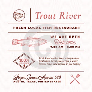 Trout River Restaurant Signs, Titles, Inscriptions and Menu Decoration Elements Set. Premium Quality Retro Typography