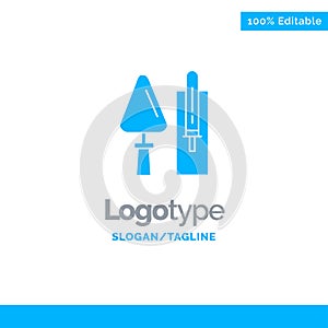 Trowel, Brickwork, Construction, Masonry, Tool Blue Solid Logo Template. Place for Tagline