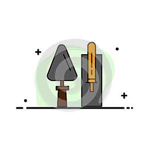 Trowel, Brickwork, Construction, Masonry, Tool  Business Flat Line Filled Icon Vector Banner Template