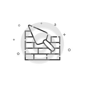 Trowel and brickwork simple vector line icon. Symbol, pictogram, sign. Light background. Editable stroke