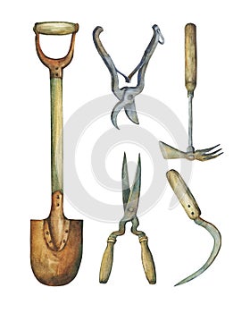 Trowel , shears, hayfork and other paraphernalia necessary for garden improvements. photo