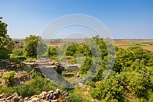Troy ancient city in Canakkale Turkiye. Travel to Turkey concept image photo