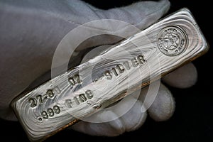 27.80 Troy Ounce Silver Bullion Bar in Hand photo