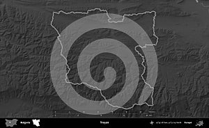 Troyan outlined, Bulgaria. Grayscale