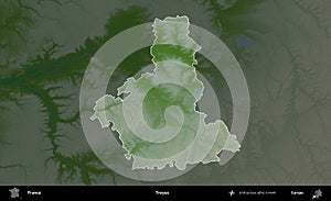 Troyes highlighted, France. Physical photo