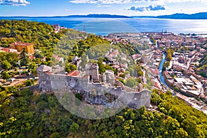 Trsat and Rijeka aerial panoramic view, historic old town photo