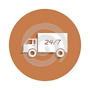 truck and 24 7 icon in badge style. One of logistic collection icon can be used for UI, UX