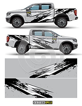 Truck 4 wheel drive and car graphic vector. abstract lines with gray background design for vehicle vinyl wrap