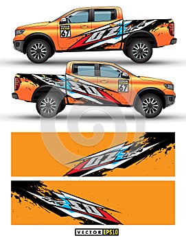 Truck 4 wheel drive and car graphic vector. abstract lines with Orange background design for vehicle vinyl wrap