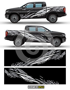 Truck 4 wheel drive and car graphic vector. Splash pattern abstract lines with black background design for vehicle vinyl wrap