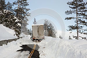 Truck Abandoned, Stuck in Snow on a Mountain Road