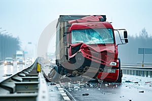 Truck accident on express way with significant bumper damage