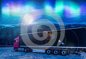 Truck against the background of the polar lights