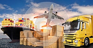 Truck, airplane and ship for the transport of goods