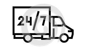 truck around clock free shipping service line icon animation